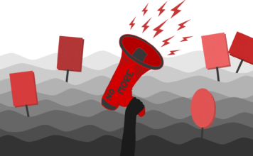 Explaining free speech at the U Graphic depicting a red megaphone and signs