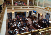 Utah legislature puts initiative changes on November ballot View of Utah State Senate floor from second-story balcony