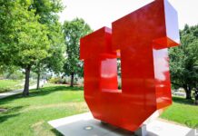 University of Utah students voice their thoughts on democracy Large red block letter U standing on a college campus