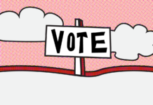 University of Utah students discuss issues they care about in 2024 election Graphic depicting a vote sign in front of a red sky