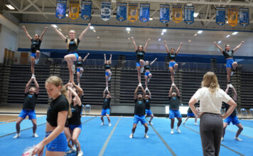 Bruin cheerleaders share journey of growth and team spirit SLCC cheer team members practicing