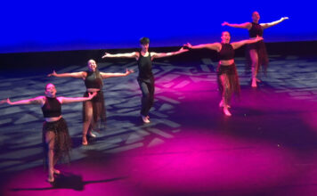 Salt Lake Community College’s Dance Company turns movement into an artistic visual escape Five dancers perform a routine on stage