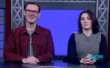 Globe News: Dec. 10, 2024 Carter and Ashlee sitting at a desk and hosting a news show