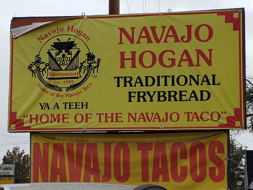 Sign for Navajo Hogan restaurant in Salt Lake