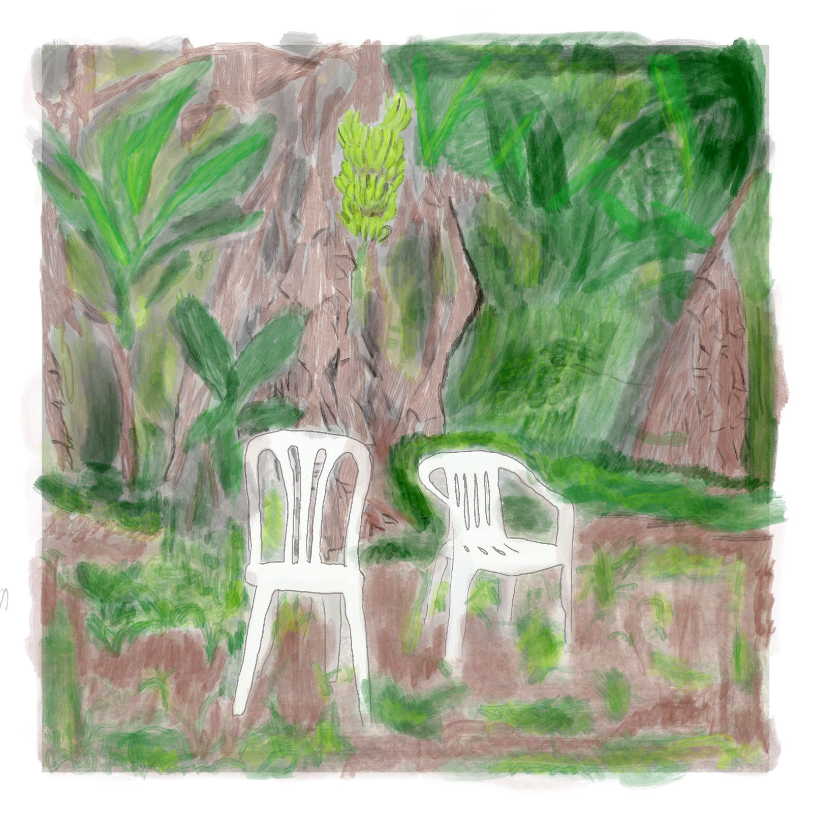 Watercolor painting depicting the album cover for "DeBÍ TiRAR MáS FOToS"