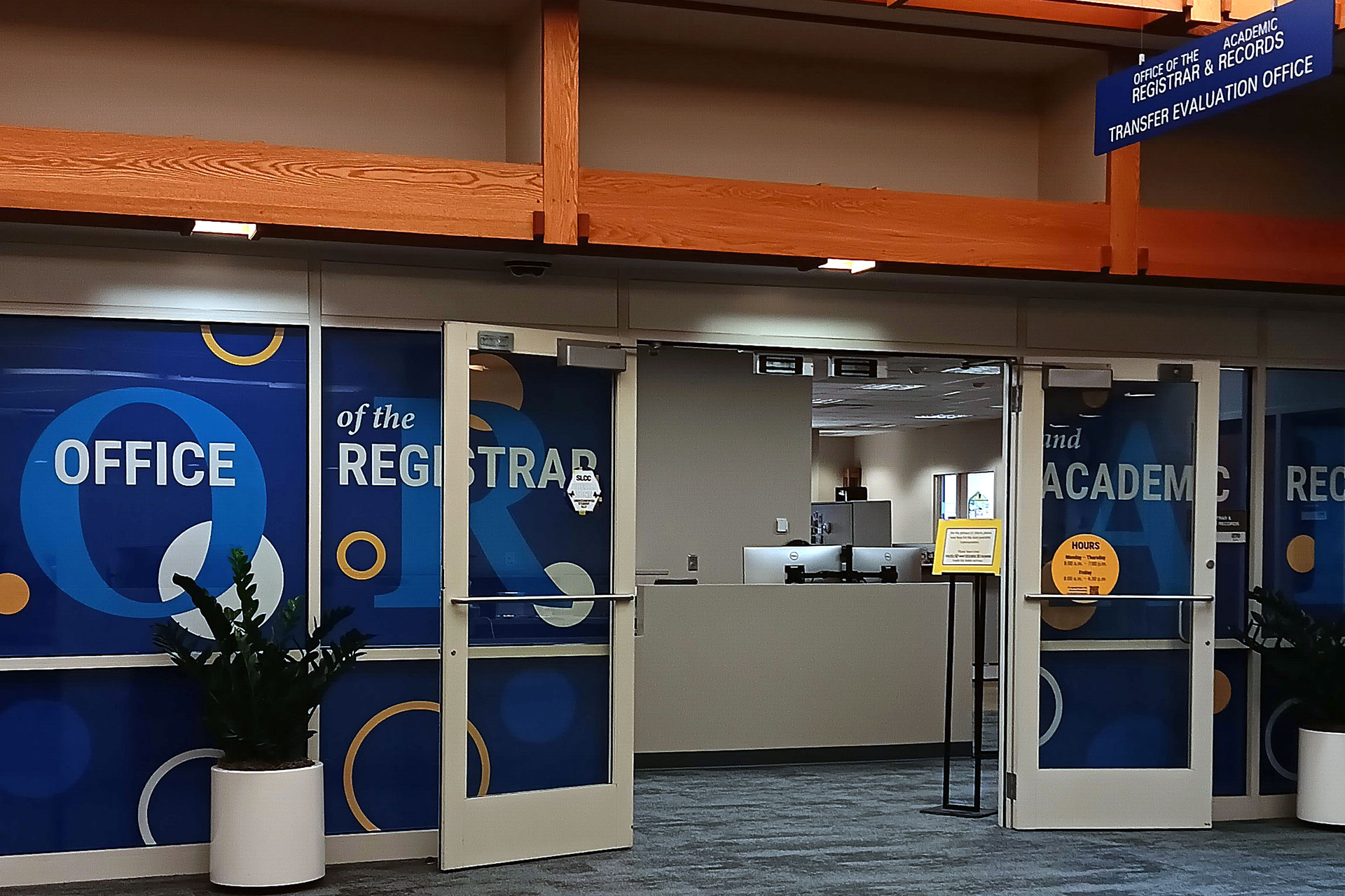 Entrance to campus registrar's office