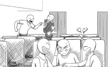 Air etiquette: the proper way to fly Illustration of unruly passengers at an airport