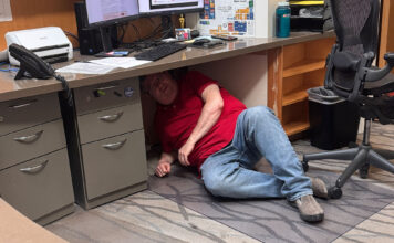 Assessing Utahns’ preparedness for earthquakes Ray taking cover underneath his desk