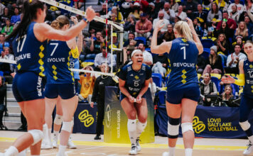 Feel the ‘LOVB’: Salt Lake’s new pro volleyball team inspires, empowers Volleyball players celebrating on court