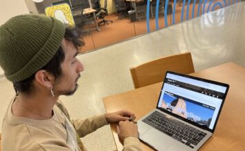 SLCC students weigh in on proposed change of power of national monuments Andres viewing a website for Dinosaur Monument