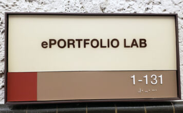 At SLCC, the e-portfolio is (mostly) over Sign stating "ePortfolio Lab, 1-131"