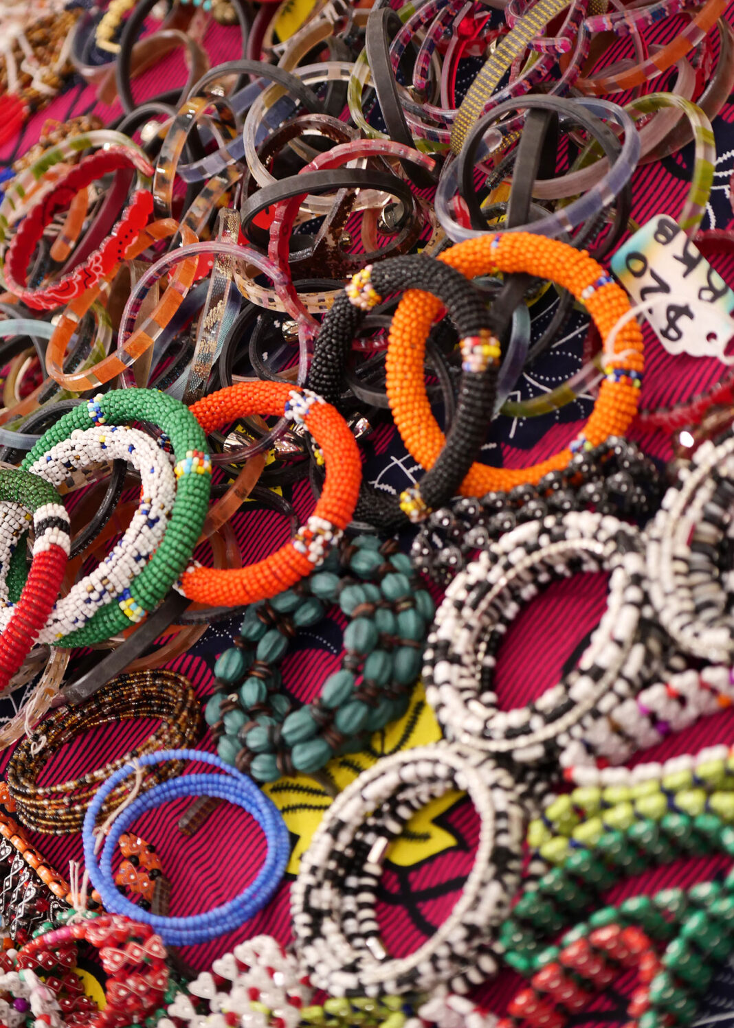 Rosette Juhumbi's bracelets being displayed on a table