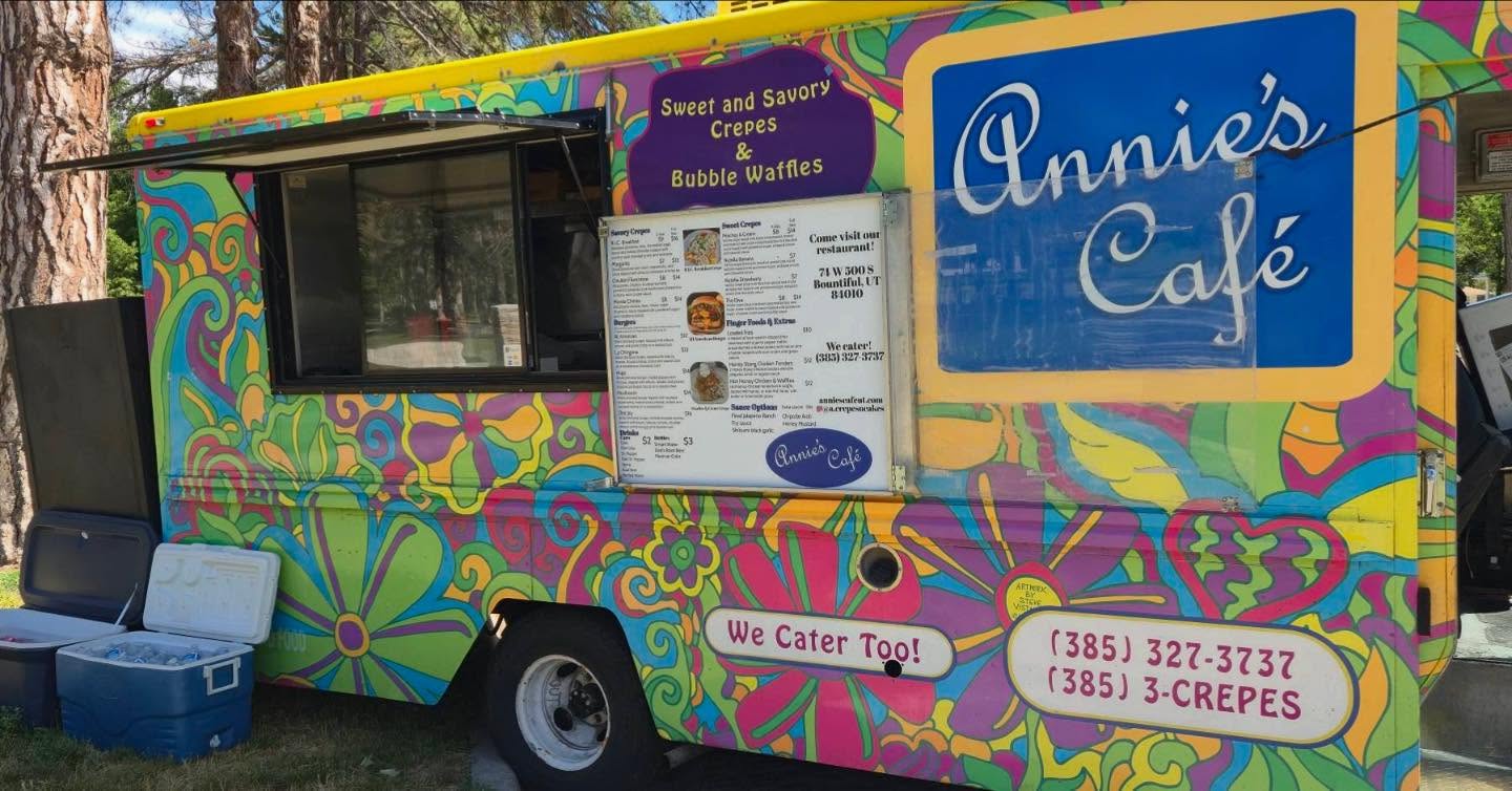 Food truck wrapped in colorful floral design