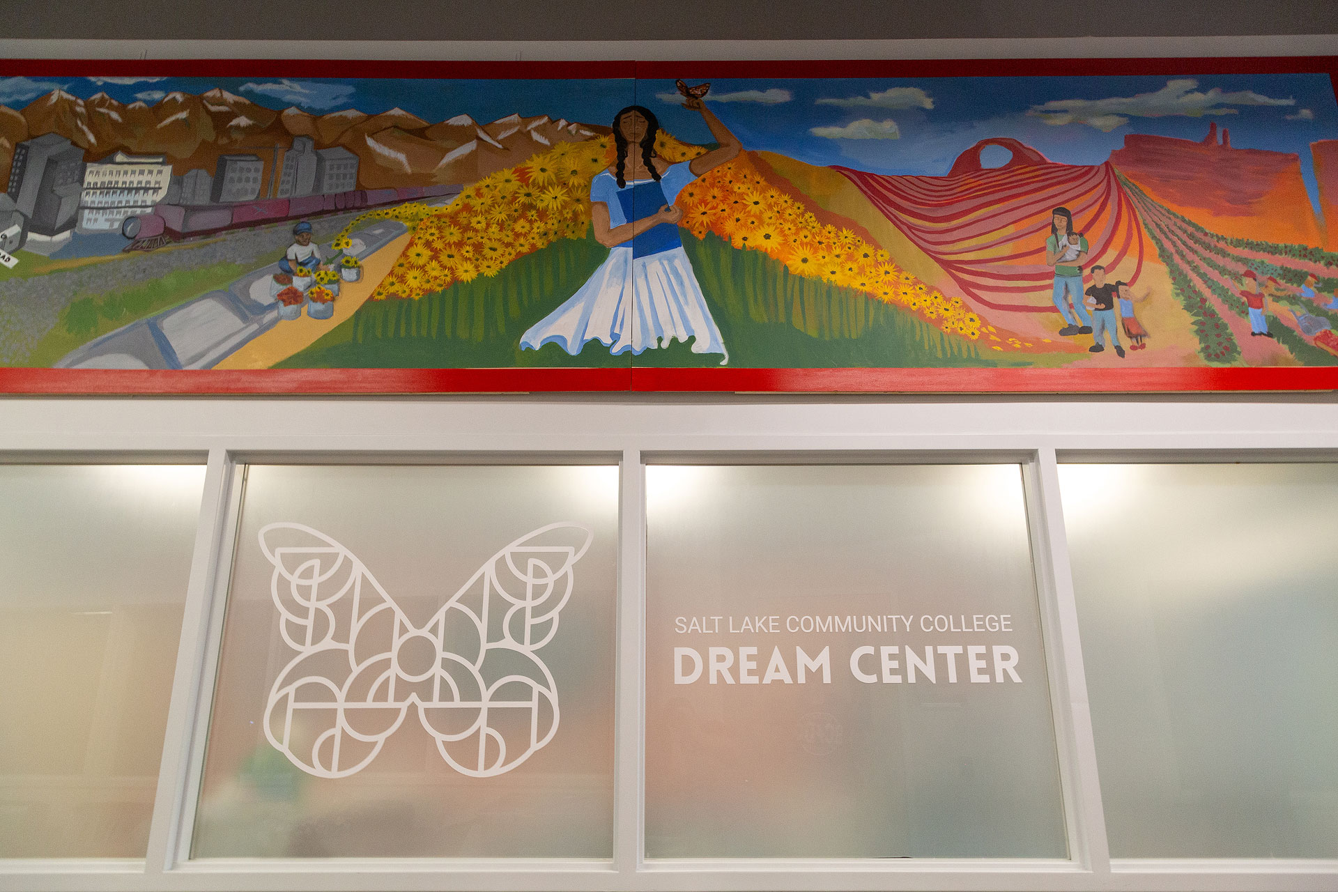 Large mural painted above Dream Center office windows