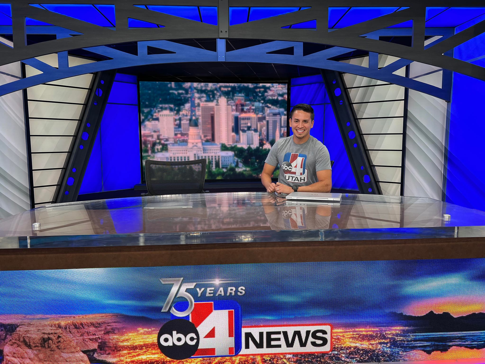 Jesse Valdez sitting at ABC4 news desk