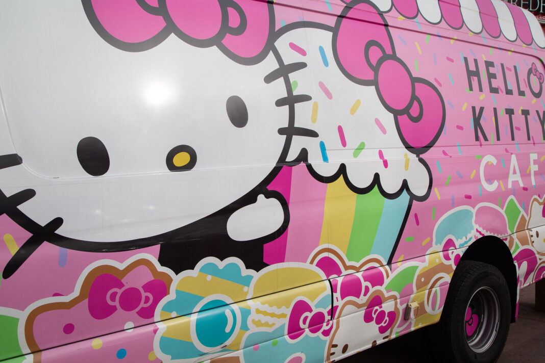 Truck exterior wrapped with a Hello Kitty design