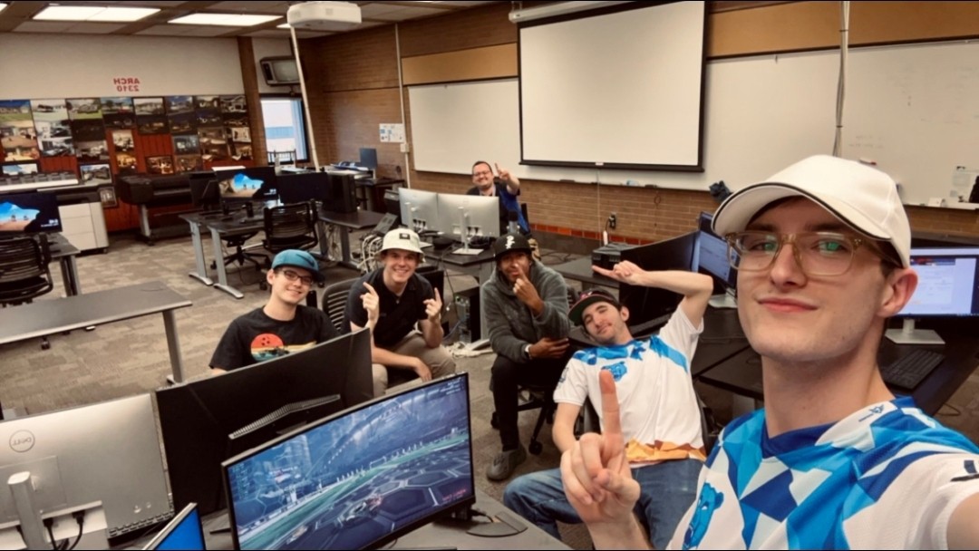 esports players sitting together in a computer lab