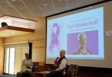 Local entrepreneurs share stories of healing and hope Lori talking to attendees from on stage as Chenoa listens