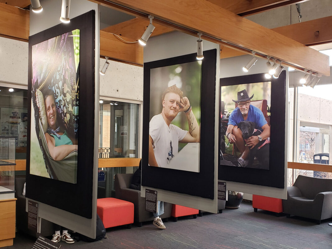 Portraits on canvas hanging on display boards