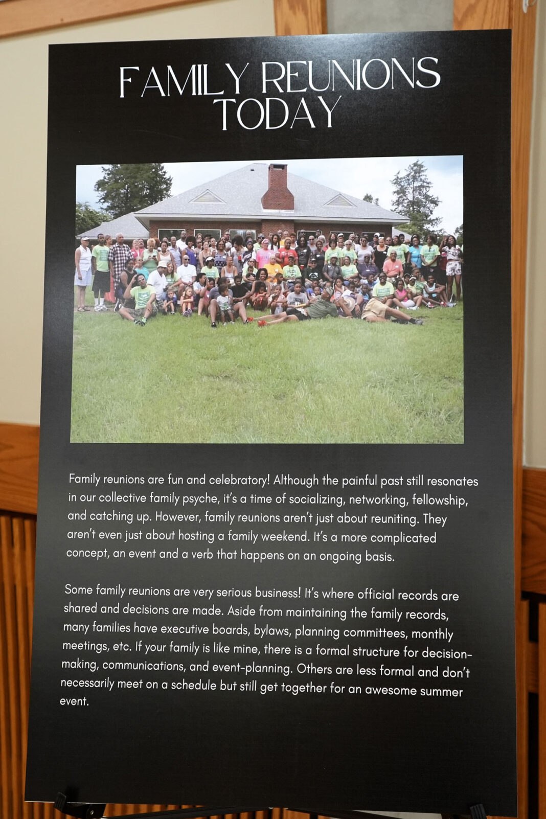 Posterboard describing Black family reunions