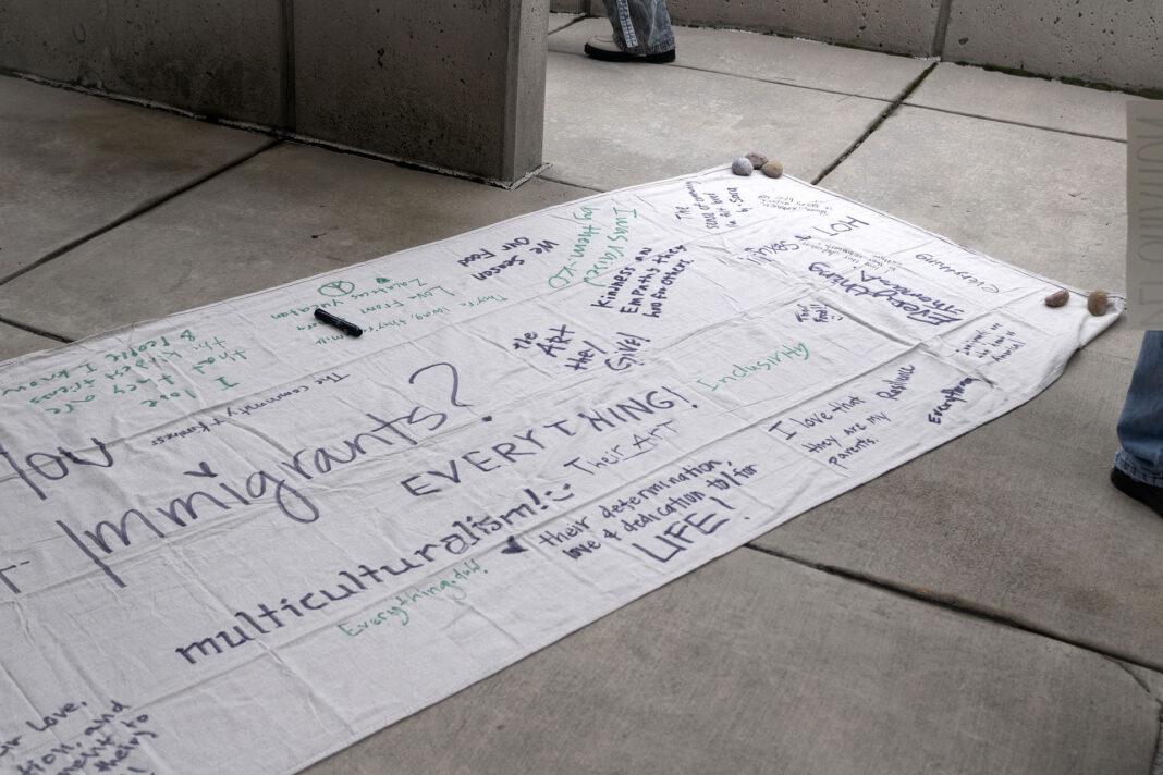 Landscape photo of a banner written with messages
