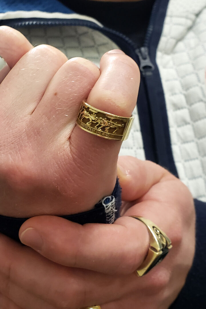 Portrait photo of Austin Kleba wearing his world championship ring for the 500 meter race