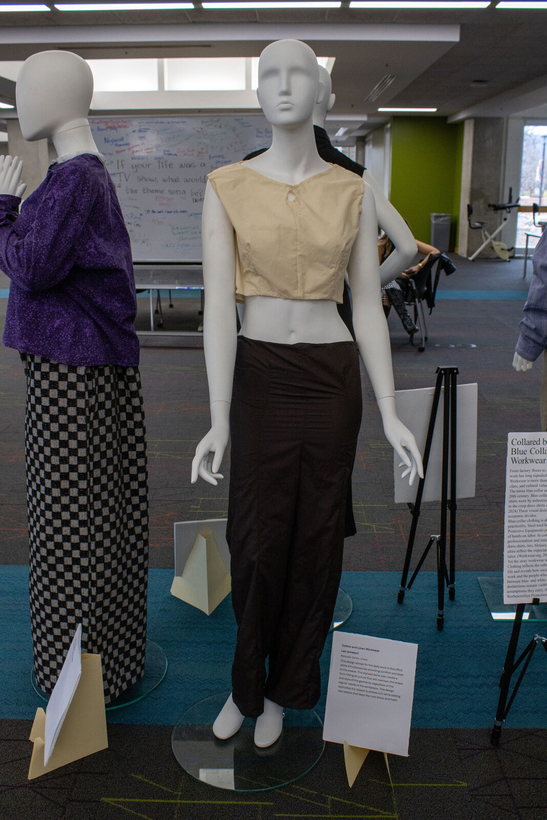 Mannequin wearing clothing designed by a fashion student