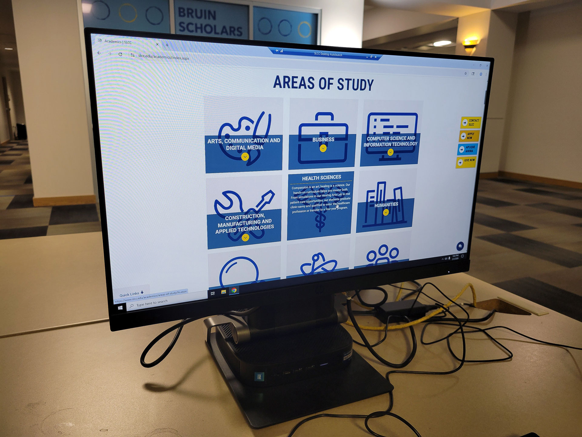 Computer screen displaying areas of study at SLCC