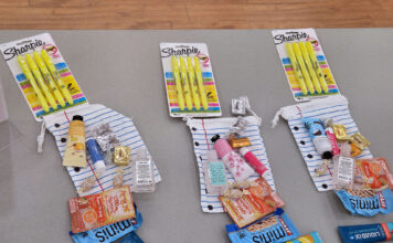 SLCC Serves project lends a hand to local elementary school Various items collected for teacher survival kits sitting on a table