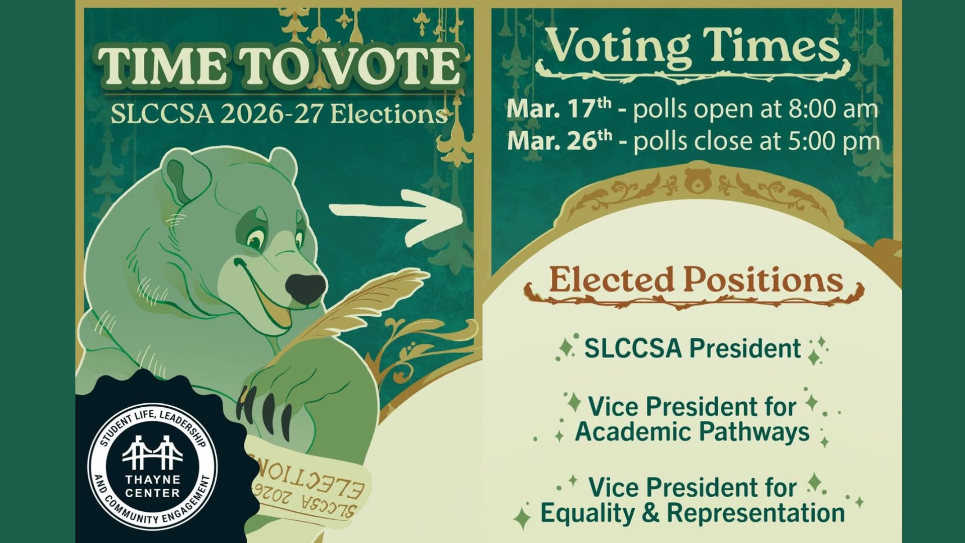 Graphic detailing information about 2026-27 SLCCSA elections