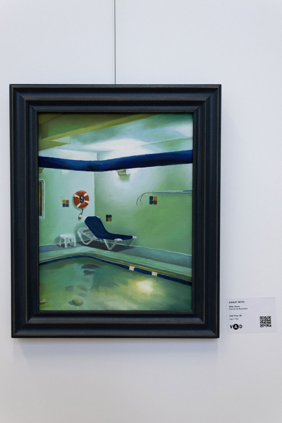 Framed illustration of a dimly lit pool scene