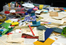 Community crafts visual poetry at the Markosian Library Miscellaneous crafting supplies scattered on a table
