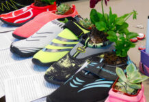 SLCC programs and services celebrate Earth Day with upcycled projects Green plants nestled inside different colored shoes on a table