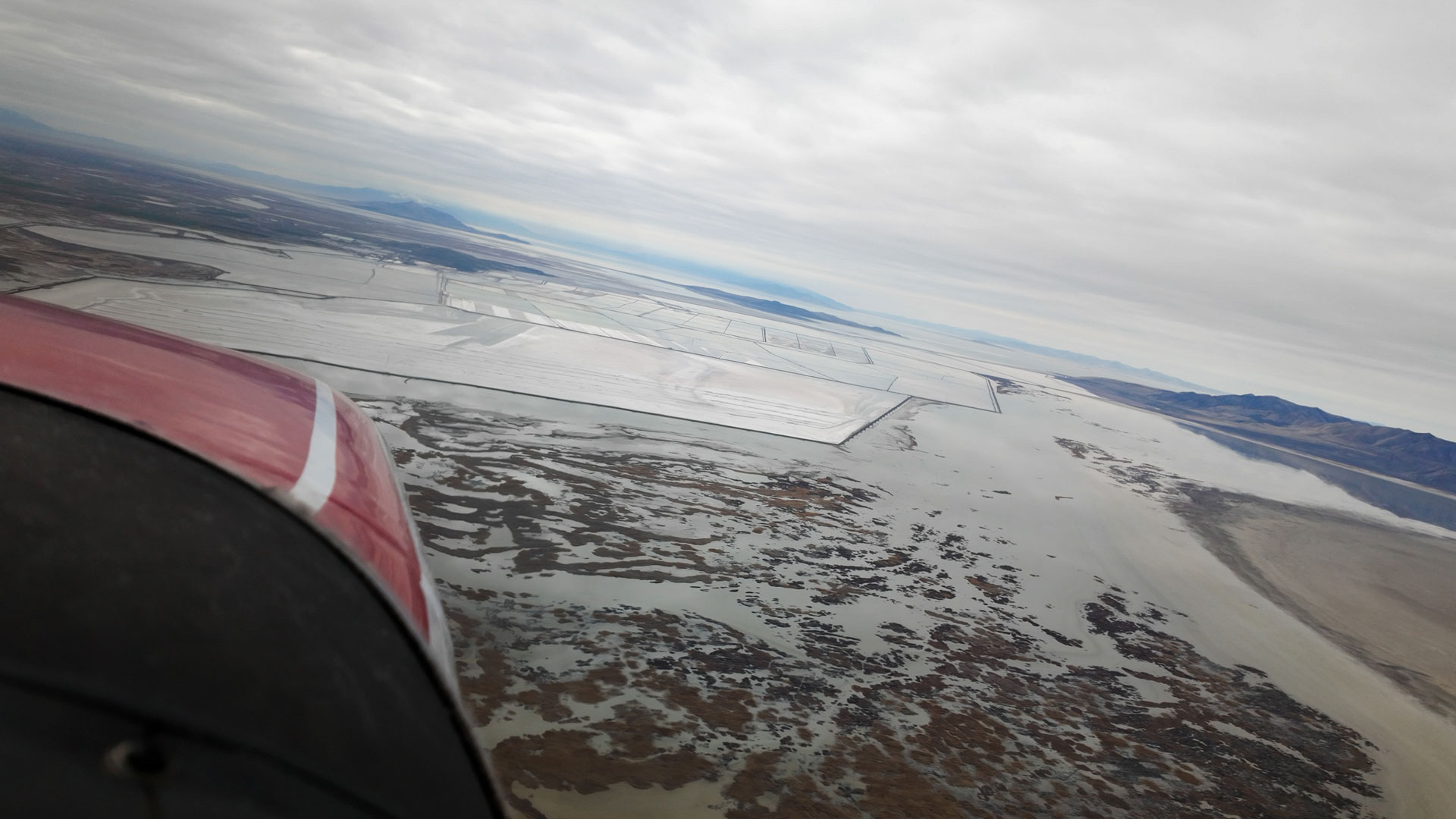 Aerial view of Great Salt Lake from a plane in flight