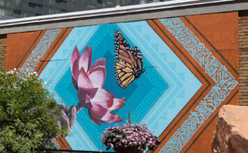 In photos: South City Campus murals Brick wall adorning a large mural of a Monarch butterfly