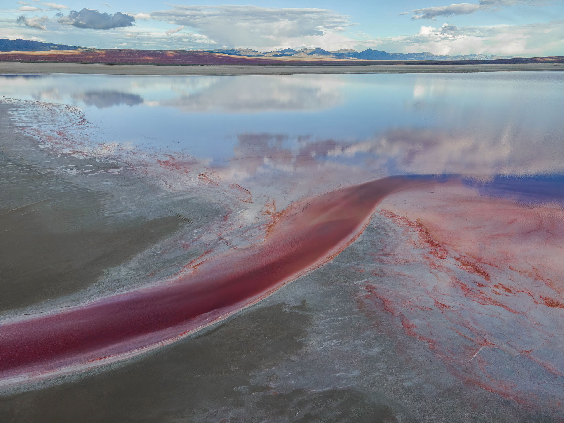 Aerial view of red water in Spring Bay