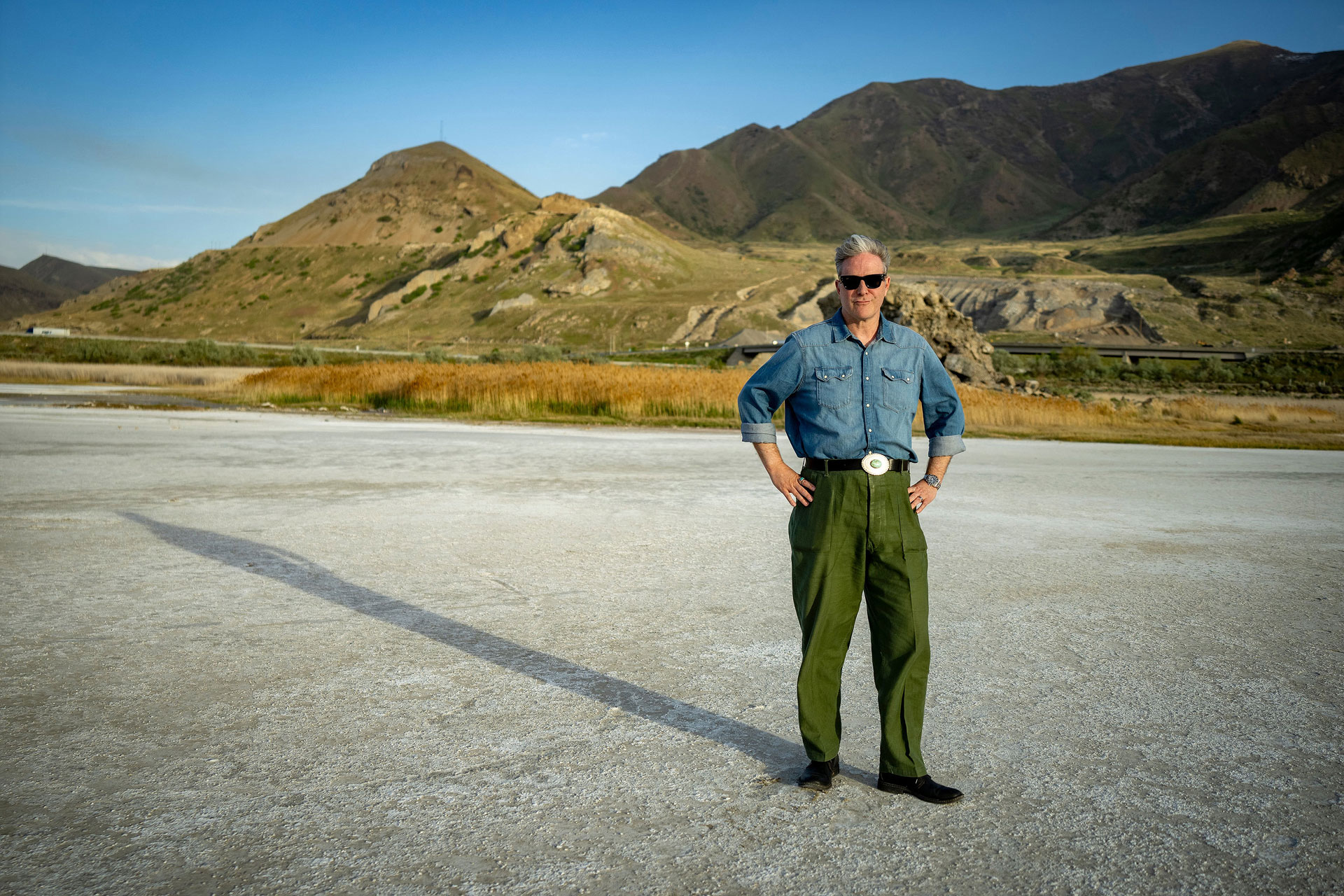 Chris standing on the dry lakebed