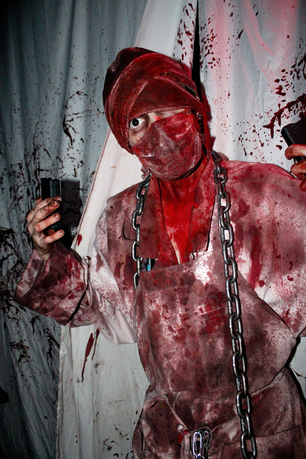 Bloody nurse scaring guests
