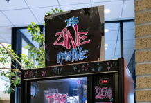 Zine Machine honors late Publication Center specialist Ken Nelson Portrait style photo of the Zine Machine, mainly colors of blue and pink
