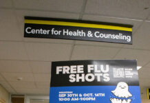 Free flu shots available at SLCC this fall Poster reads "Free flu shots" with clinic dates and times