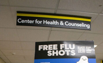 Free flu shots available at SLCC this fall Poster reads "Free flu shots" with clinic dates and times