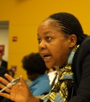 Photo of a woman from Africa addressing the UN panel
