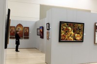 Visitor admires artwork