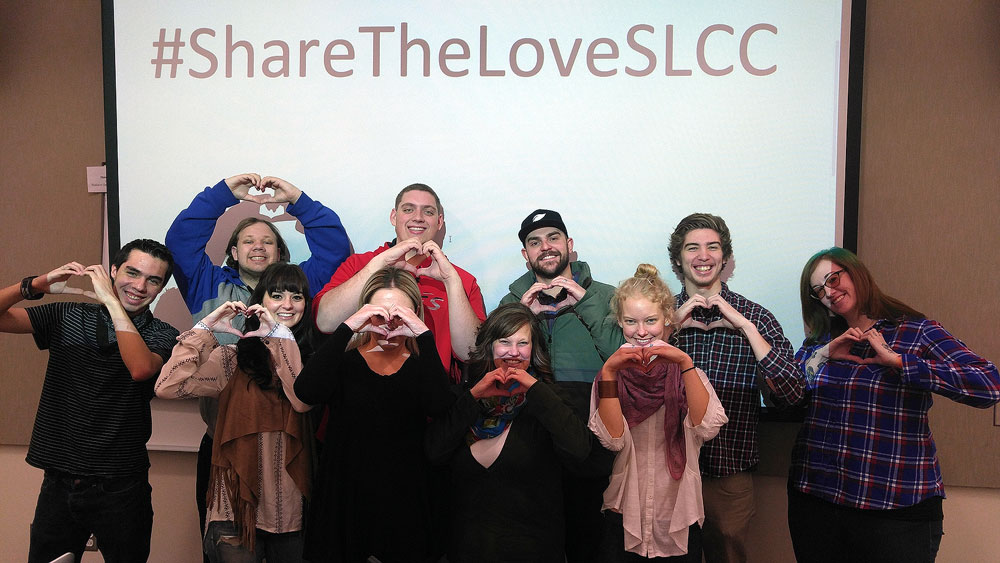 SLCC social media students share the love COMM 2400 group photo