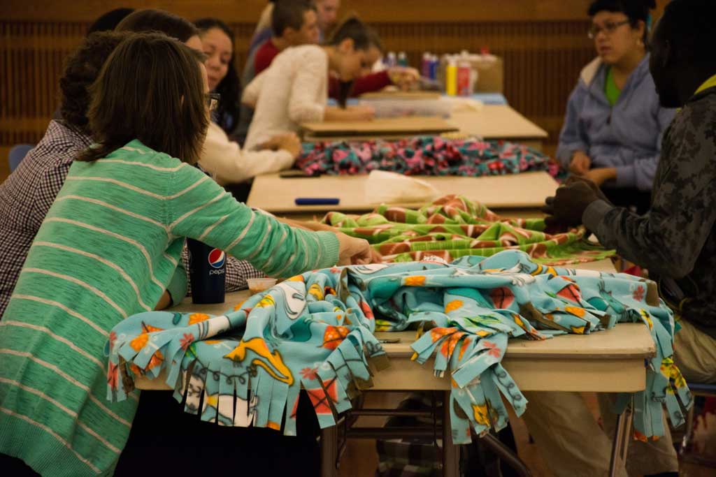 SLCC students give back with blankets SLCC students making blankets