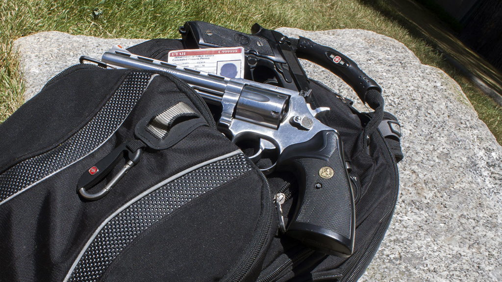 Concealed weapons on campus Backpack with concealed carry weapon.