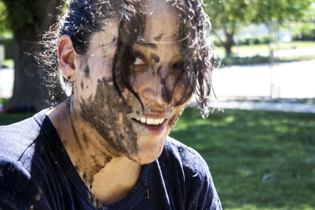 Eccles Lab knee deep in fun to celebrate International Mud Day Rebecca smiles with mud on her face