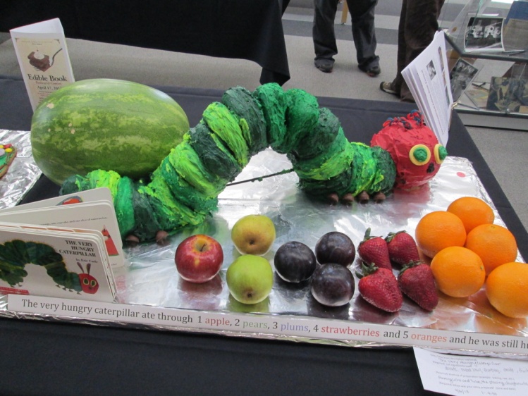 Students checked out edible books at the library The very hungry caterpiller