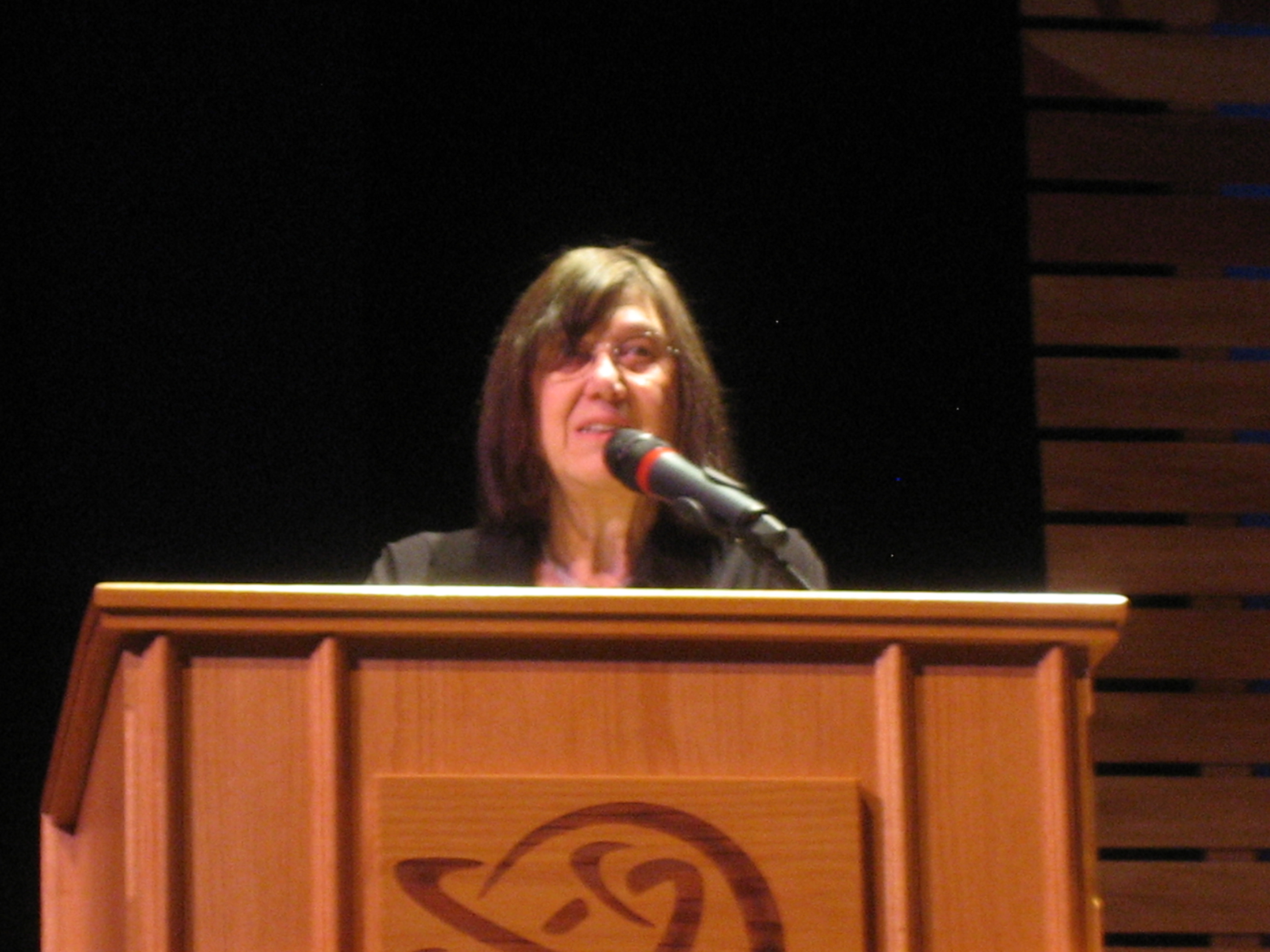 Oral historian provides vivid trip to radio’s past Eileen Hallet Stone speaking at the Grand.