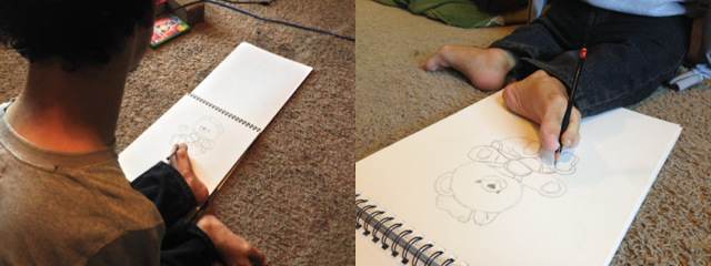 Is a man measured by his feet, or by his feats? Gideon DiMeglio draws with his feet